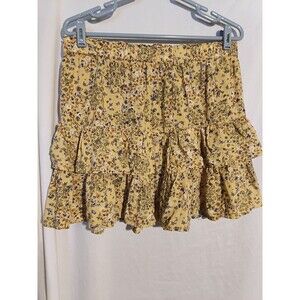 Maurice's Tiered Ditsy Floral Ruffled Mini Skirt Sz L 100% Rayon Y2K Yellow